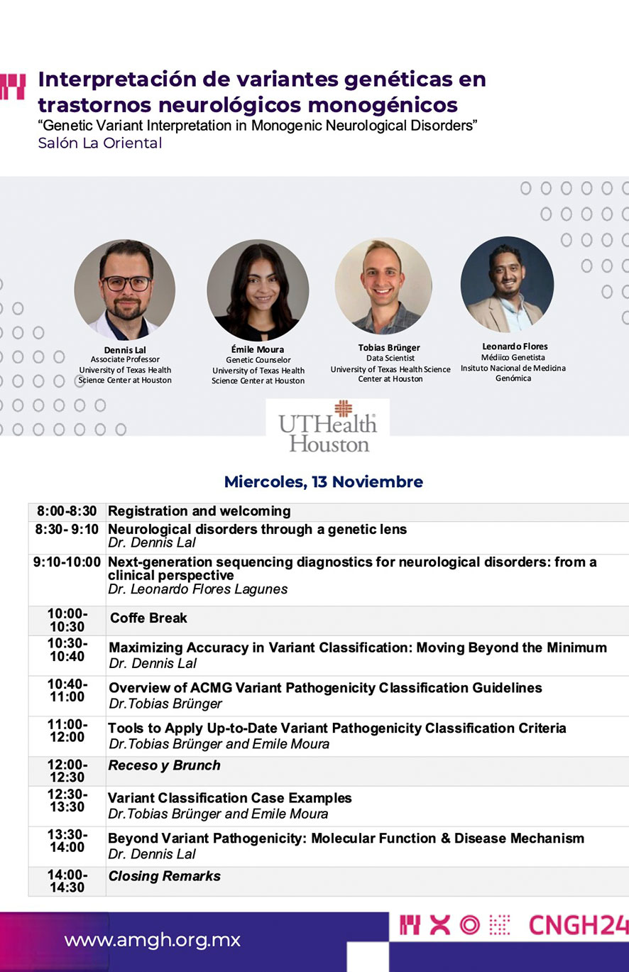 Curso precongreso del XLIX Congreso Nacional de Genética Humana, Genetic Variant Interpretation in Monogenic Neurological Disorders